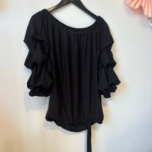 CeCe Black Off-Shoulder Ruffle Sleeve Top LARGE